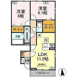 ガーネットI 1階2LDKの間取り