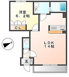 トゥ　ヴェール 1階1LDKの間取り
