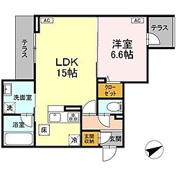D-residence稲城 1階1LDKの間取り