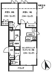 サウザンド3 2階2LDKの間取り