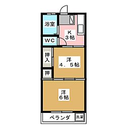 マンション志のぶ 3階2Kの間取り