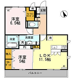 メディフィス西府 2LDKの間取図画像