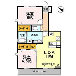 リバーサイドガーデンB 2LDKの間取図画像