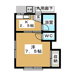 メゾン西 1Kの間取図画像