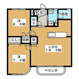 ラティア南烏山 2階2LDKの間取り