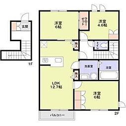 府中市栄町2丁目アパート 3LDKの間取図画像