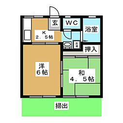 ハシバハイツ 2Kの間取図画像