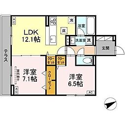 クラシアス 2LDKの間取図画像