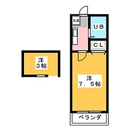 ヴィラ国立 2階1Kの間取り