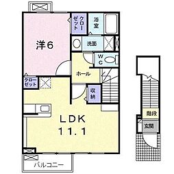 フレグランス 2階1LDKの間取り