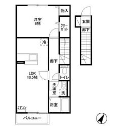 プリームスＣ棟 2階1LDKの間取り