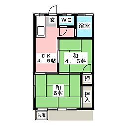 フラワーハイツ 1階2DKの間取り