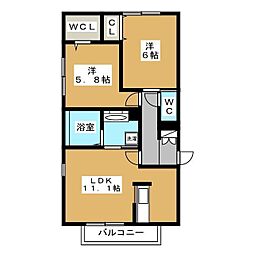 グレイス色葉 2階2LDKの間取り