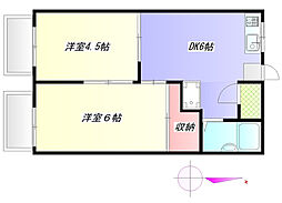 メゾン杉 2DKの間取図画像