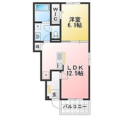 グランドソレイユI 1LDKの間取図画像