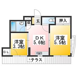 コスモスマンション西武遊園地 2Kの間取図画像