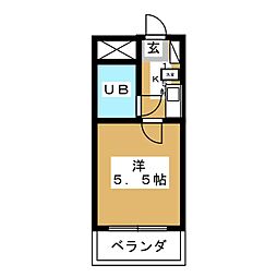 レールサイドヒルズ 1Kの間取図画像