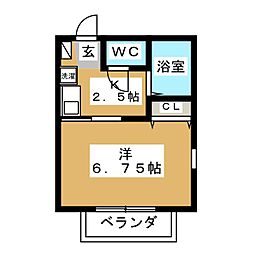 ピアレス相模原 1Kの間取図画像