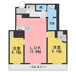 カルム 2LDKの間取図画像
