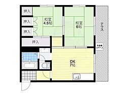 サンハイツ江坂 2DKの間取図画像
