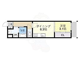 JR福知山線 伊丹駅 徒歩9分の賃貸アパート 2階1DKの間取り