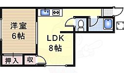島上マンション 1LDKの間取図画像