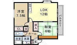 ガーデンスクエア伊丹A棟 2LDKの間取図画像
