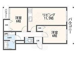 オーク高台 2LDKの間取図画像