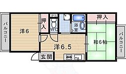 秀栄ハイツ武庫之荘 2DKの間取図画像