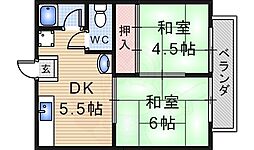 友清ハイツ 2DKの間取図画像