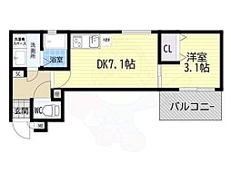 ワコーレヴィータ伊丹西台 1DKの間取図画像