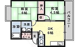 ハイツナガサワA棟 2DKの間取図画像