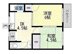 筒井文化 2DKの間取図画像