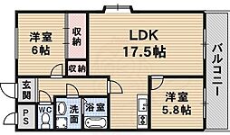 カーサ中野P1 2LDKの間取図画像