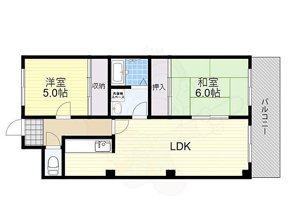 サニーセトル 102｜大阪府豊中市浜１丁目(賃貸マンション2LDK・1階・53.46㎡)の写真 その2