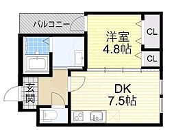 フジパレス東三国2番館 1DKの間取図画像
