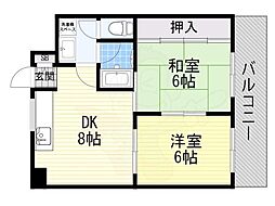 マンションリバーシティー久 2DKの間取図画像