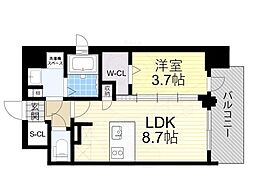 プランドール新北野 1LDKの間取図画像