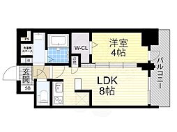 プランドール新北野 1LDKの間取図画像