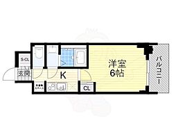 プランドール新北野 1Kの間取図画像