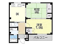 スリーハイツ 2DKの間取図画像