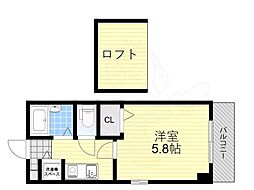 アール江坂 1Kの間取図画像