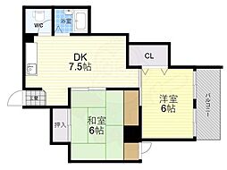 キャッスルハイツ 2DKの間取図画像