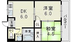 タクティ三津屋 2DKの間取図画像