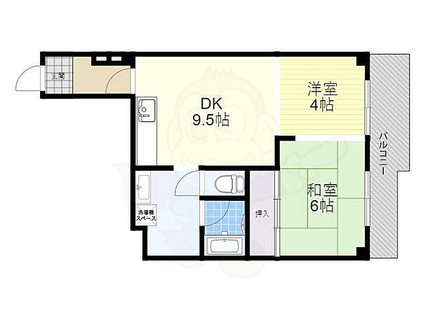 日商岩井香里ケ丘マンション ｜大阪府枚方市香里ケ丘６丁目(賃貸マンション2DK・1階・49.60㎡)の写真 その2