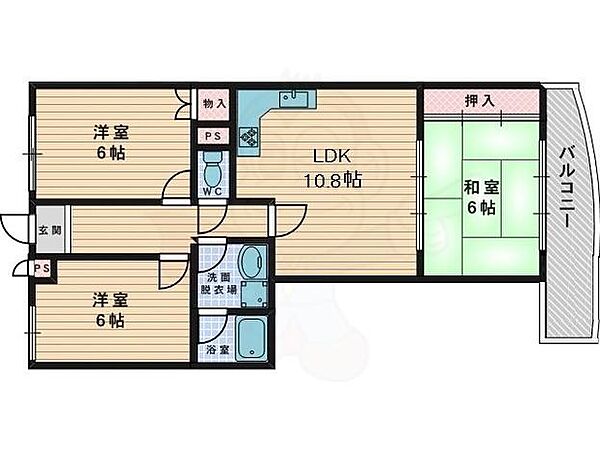 大阪府枚方市津田駅前２丁目(賃貸マンション3LDK・4階・61.10㎡)の写真 その2