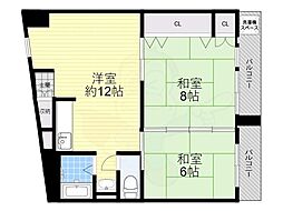 香里コーポ百合 2LDKの間取図画像