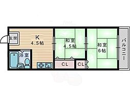 ハイツ元町 2Kの間取図画像