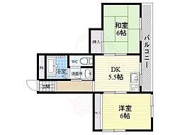 パールハイツ楠葉 2DKの間取図画像
