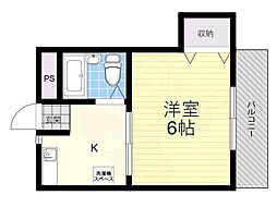 シャルマンなびか 1Kの間取図画像